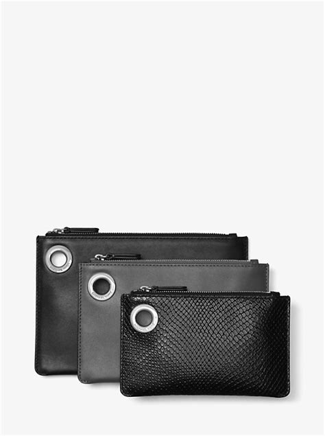 michael michael kors two tone leather pouch trio|Michael Kors Travel Pouch Trio .